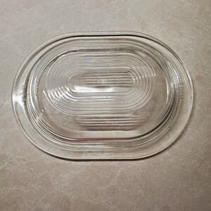 Vintage Pyrex  Clear Glass Refrigerator Dish Art Deco Oval Lid Marked No. 602-C